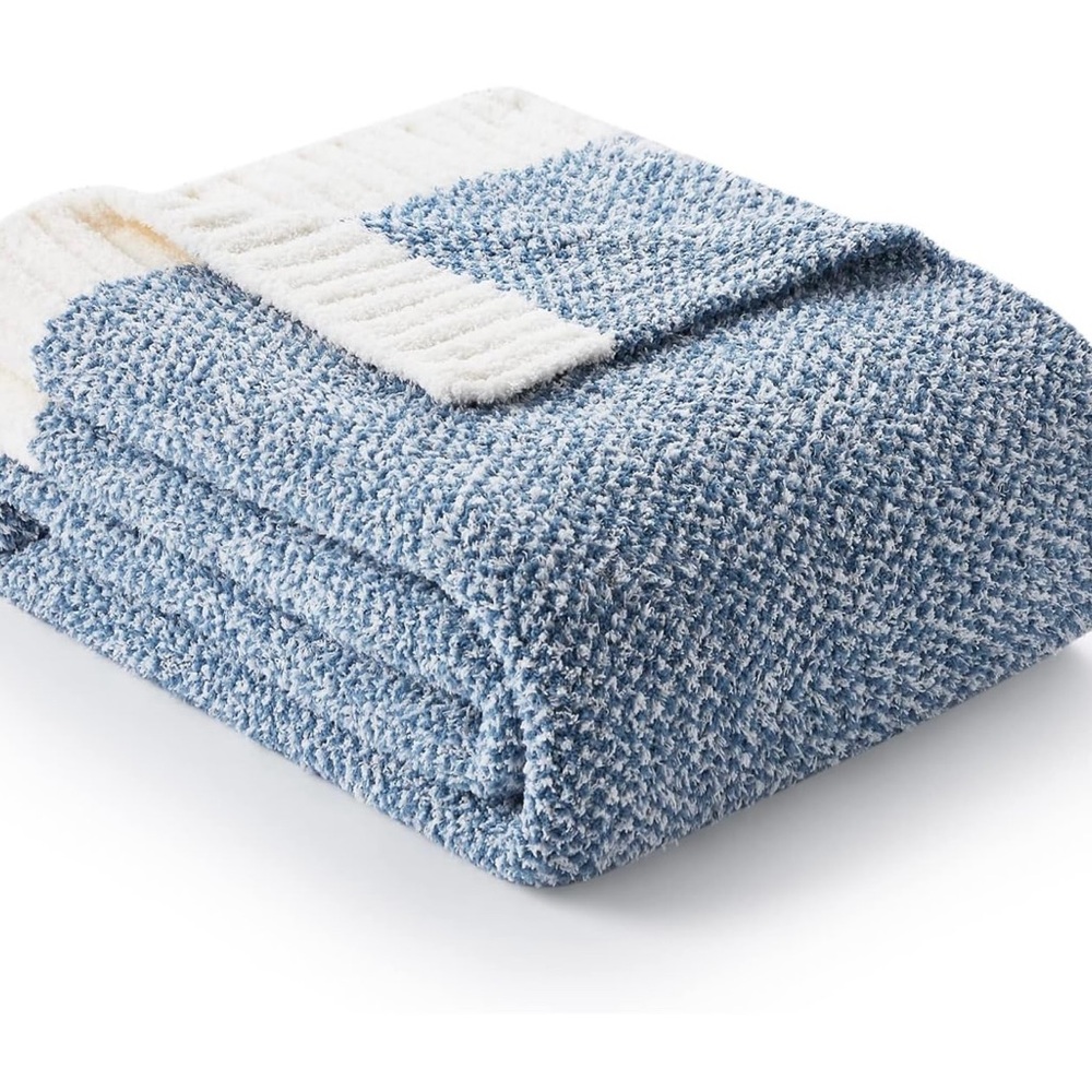 Snuggle Sac Heather Blue Reversible Knit Throw Blanket